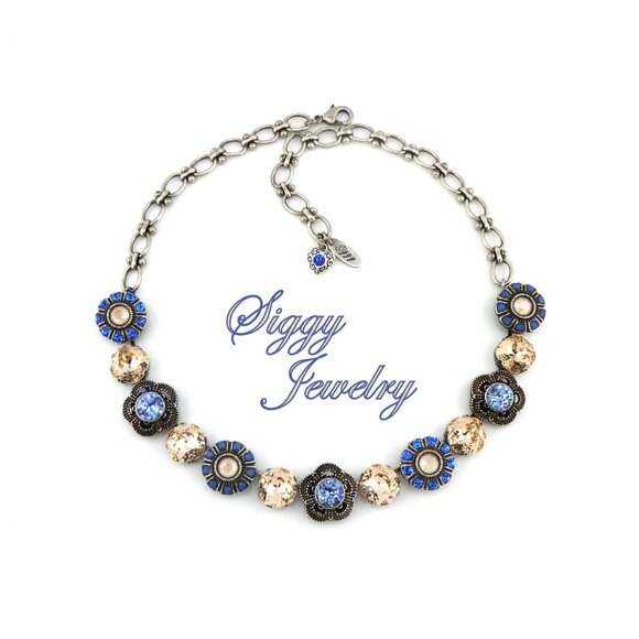 Starlight Bay Flower Statement Necklace Made with Genuine Swarovski Crystals - Picture 1 of 6